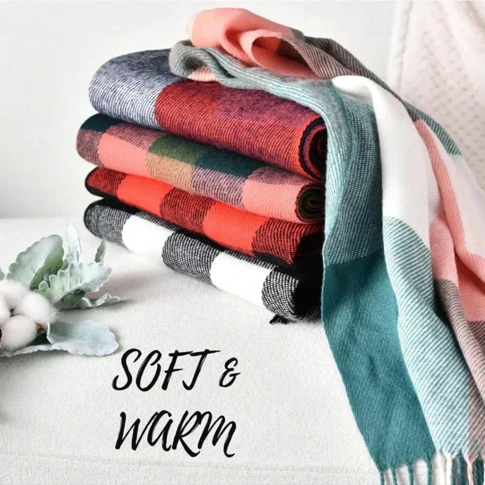 Womens Winter Scarf, Fashion Cashmere Feel Plaid Scarfs for Women, Pashmina Shaw
